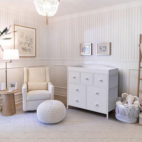 BOLUO Changing Table Dresser with Storage, Baby Dresser with Changing Table Top Diaper Changing Station with 7 Fabric Drawers for Nursery Modern