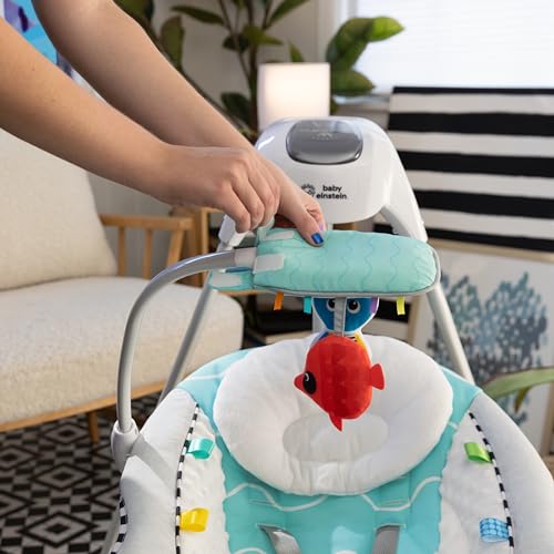 Baby Einstein Ocean Explorers Musical Compact, Lightweight Baby Swing, 6-Speed Multi-Direction, Vibrations, Music, Sounds, 0-9 Months - Grey
