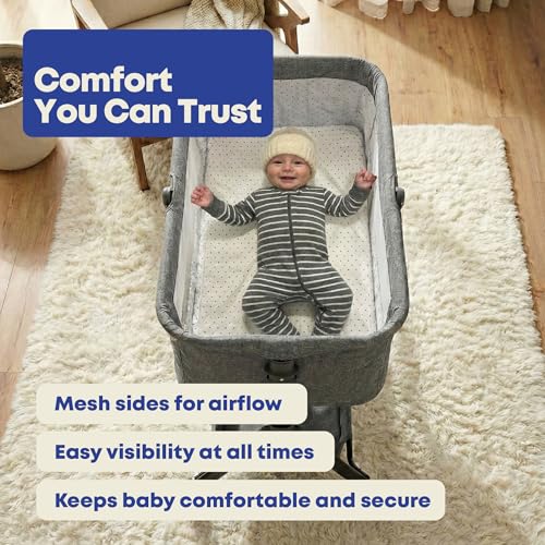 East Elm Baby Bassinet with Rocking Function, Breathable Mesh Sides, Portable Bassinet with Wheels & Storage Basket, Newborn Infant Crib (0–24 Months)