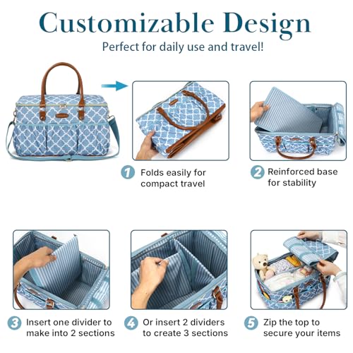 DOKUS & CO Baby Diaper Bag Tote, Large Mommy Bag for Travel, Blue