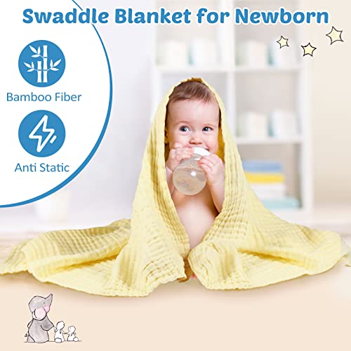 Chumia 6 Pack Baby Muslin Bath Towels Bulk 43.3 x 43.3 Inch 6 Layer Soft Cotton Swaddle Receiving Blankets Breathable Quick Dry for Newborn Infant Toddler, Baby Shower Registry Gifts(Multicolor)