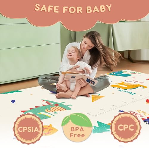 Fshibila 74" × 50“ Baby Play Mat for Floor, Baby Playmat for Playpen, Thick Ultra Soft Playpen Mat for Playing or Crawling, Provides Cushioning, Double-Sided Pattern (0.4" Thick)