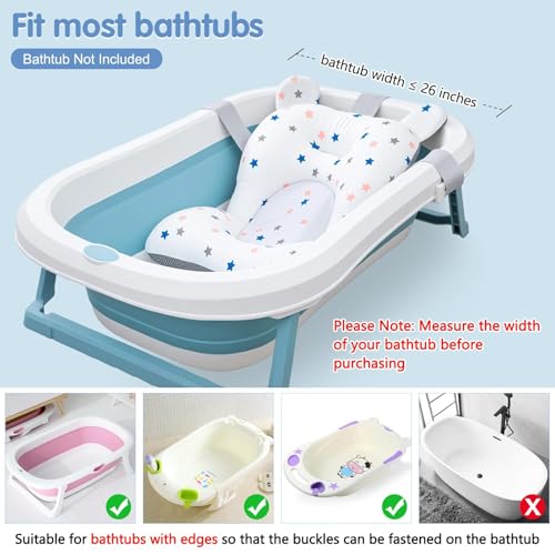 Colorlife Baby Bath Seat Support Net Infant Bathing Seat Support Mat, Adjustable Comfortable Non-Slip Three-Pointed Baby Shower Net Bathtub Sit Up Mesh for Newborn 0-12 Months-Star(No Bathtub)