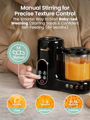 Grownsy Baby Food Maker with Dual-Layer Steam Basket | Baby Food Processor for Starting Solids & Babies 6+ Months | Steamer Blender & Puree Machine for Healthy Baby Food, BPA-Free,Black & Gold
