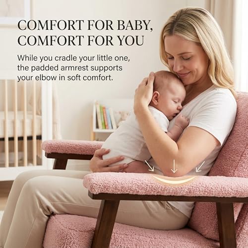 XJJWFR Rocking Chair Nursery, Compact Glider Rocking Chair for Indoor Use, Small Upholstered Rocker Chair for Bedroom Living Room, Teddy Fleece Accent Chair, Pink