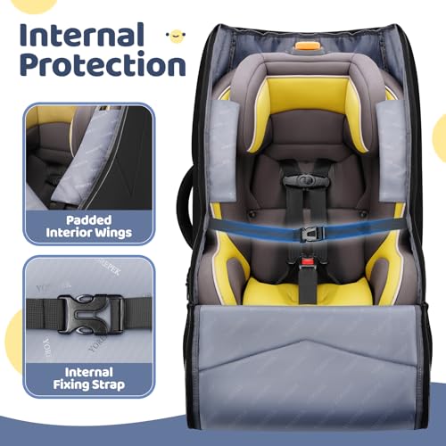 YOREPEK Padded Car Seat Travel Bag for Airplane Travel Compatible with Chicco, Britax, Nuna Rava, Sturdy Car Seat Backpack for Airport with Wear-Resistant Bottom, Large Carseat Cover for Baby Travel