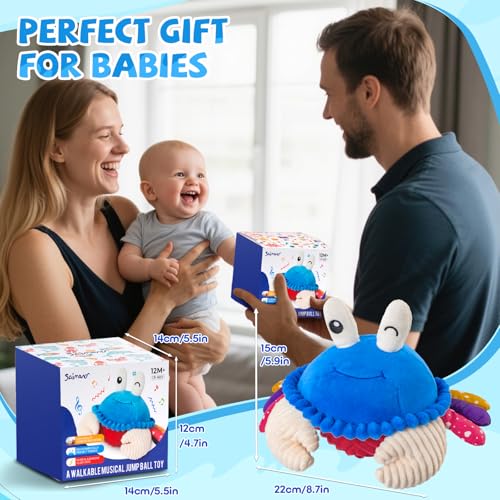 Baby Toys 6-12 Months, Musical Crawling Crab Plush Toy - 40 Songs & Recording Feature, Dancing Walking Moving Bouncing Tummy Time Toy, Sensory Toys for Toddlers 1-3, Birthday Gifts for Infants