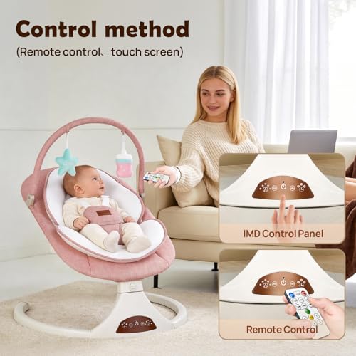 Baby Swings for Infants, Portable Stationary Infant Swing with 5-Speed Settings, Bluetooth Music & Timer, Suitable for Newborns up to 9 Months (Pink)