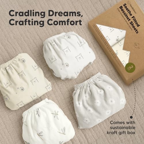 2pk Organic Baby Bassinet Sheets Boys, Girls, Fitted Sheet (Bumble Bear)