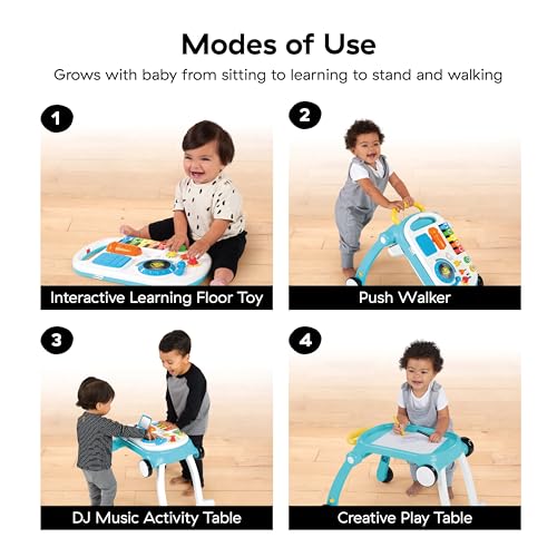 Baby Einstein Musical Mix ‘N Roll 4-in-1 Push Walker, Activity Center, Toddler Table & Floor Toy, 100+ Songs & Phrases, DJ Station with Piano