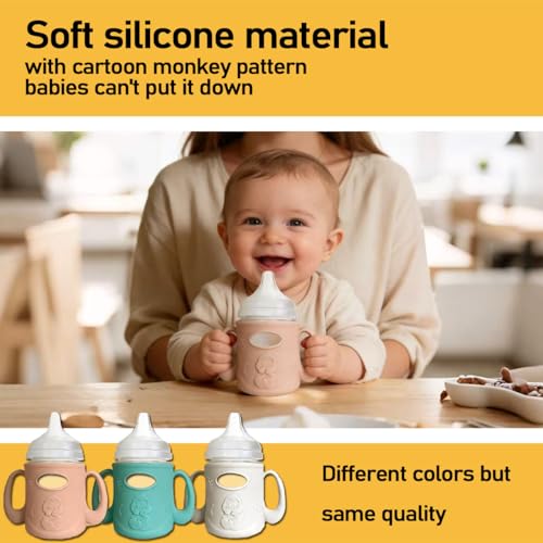 XTSWFC 3Pack Silicone Sleeves for Pigeon Baby Bottles 5.4oz, Anti Breakage Glass Baby Bottle Holder with Handles