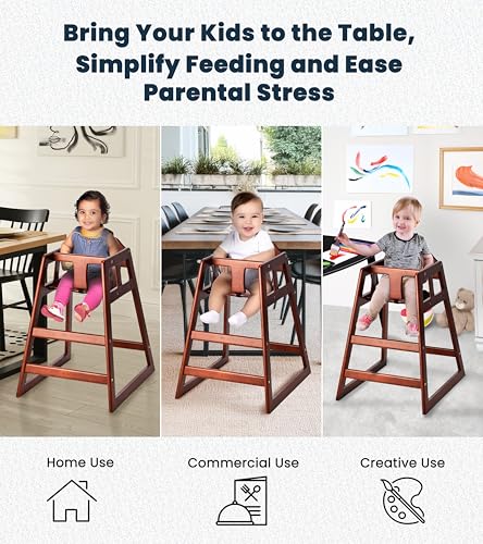 Alpine Wooden High Chairs for Babies and Toddlers with Safety Strap, Commercial Grade Restaurant High Chair, Durable Wood Space Saver Baby Feeding Chair, Ideal for Dining Spaces (2 Pack, Mahogany)