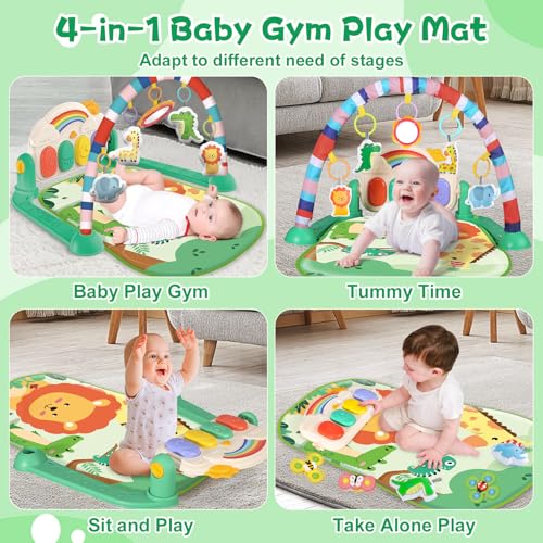 Joryuek Baby Gym & Play Mat, Tummy Time & Activity Mat Toys, Infant to Toddler Play Piano Mat, 0-12 Months (Green)