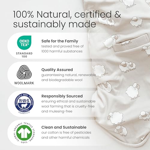 Woolino Merino Wool & Organic Cotton Baby Sleep Sack 2-24 Months – Ultimate 4-Season Baby Sleeping Bag, Universal Size Wearable Blanket, 2-Way Zipper & Adjustable Fit, Year-Round Use - Sun