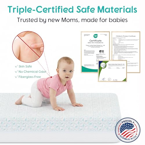 Grbsy 4 in 1 Crib Mattress, 6" Dual Sided Memory Foam Toddler Bed Mattress, Cotton Heat & Tencel Cooling Cover, Firm Breathable Baby Mattress for Infant & Toddler, Waterproof Linning & Washable