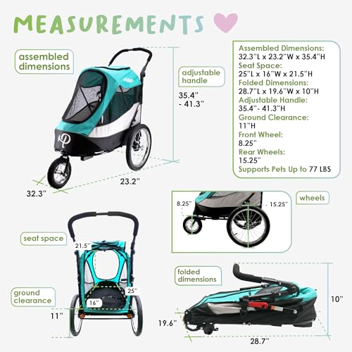PETIQUE Trailblazer Jogger, Dog Cart for Medium Size Pets, Ventilated Pet Stroller for Cats & Dogs, Turquoise