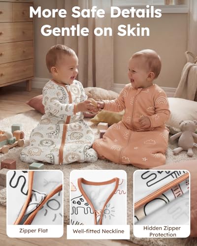 Yoofoss Baby Sleep Sack 3-6 Months 100% Organic Cotton Long Sleeve Wearable Blanket Baby 2-Way Zipper 0.5 Tog Newborn Sleeping Sack, Lightweight