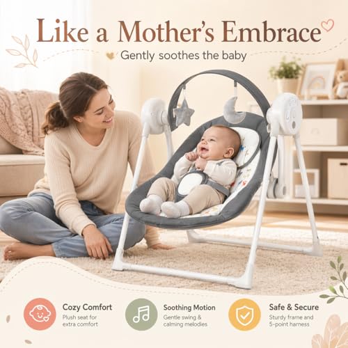 Baby Swing SpaceSaver Ultra-Compact Foldable Infant Swing (Fits in 5.3" Gaps!) 6 Speed Modes | Portable Newborn Swing for Travel/Car/Picnic (0-6M, 6-20lbs)