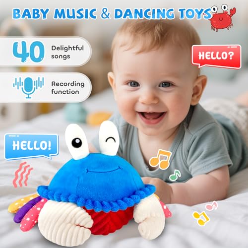 Baby Toys 6-12 Months, Musical Crawling Crab Plush Toy - 40 Songs & Recording Feature, Dancing Walking Moving Bouncing Tummy Time Toy, Sensory Toys for Toddlers 1-3, Birthday Gifts for Infants
