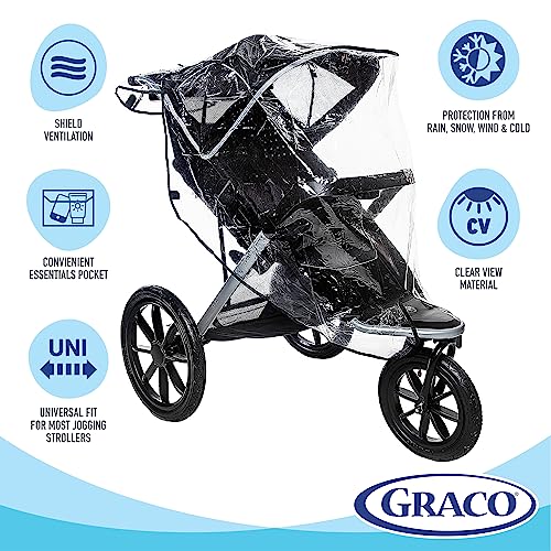 Graco Jogging Stroller Rain Cover – Waterproof Windproof Weather Shield, Universal Fit for Most Jogging Strollers, Ventilated Side Air Holes, Non-Toxic Clear Vinyl, Rain Snow Wind Dust Protection