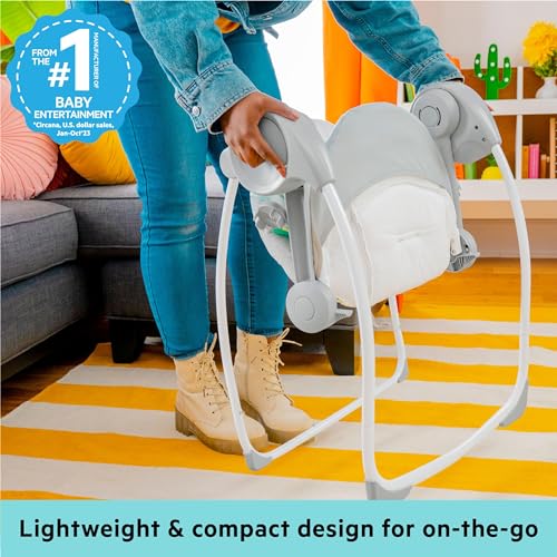 Bright Starts Portable Automatic 6-Speed Baby Swing with Adaptable Speed, Taggies, Music, Removable-Toy-Bar, 0-9 Months 6-20 lbs (Whimsical Wild)