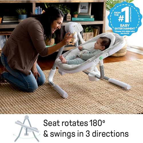 Ingenuity Anyway Sway 5-Speed Multi-Direction Portable Foldable Baby Swing & Infant Seat with Vibrations, Nature Sounds, 0-9 Months 6-20 lbs (Ray)