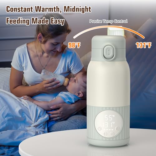UKEXE Portable Bottle Warmer for Breast Milk,Formula or Water 13oz Large Capacity,100W Power Fast Warming & Precise Temp Control Baby Milk Warmer for Travel