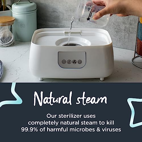 Tommee Tippee Steridryer Electric Steam Sterilizer and Dryer, White, for Baby Bottles and Feeding Accessories, Kills Viruses* and 99.9% of Harmful Microbes