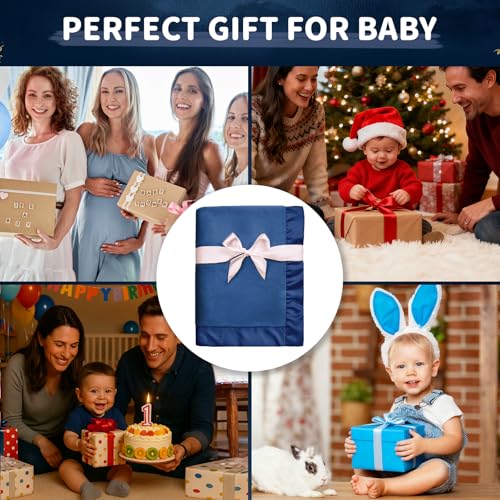 Pro Goleem Baby Boy Blanket, Fleece Baby Blankets for Boys with 2 Inch Satin Trim, Super Soft Plush Receiving Blanket for Infant Newborn, Cozy 30x40 Inch Stroller & Nursery Blanket,(Navy Blue)