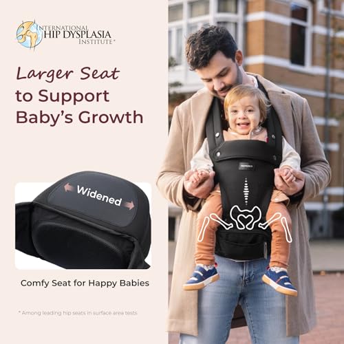 Momcozy Baby Carrier with Hip Seat, 2-in-1 Forward-Facing Carry for Long Walks, Detachable Hands-Free Infant Carrier up to 44lbs, All Seasons Toddler Carrier Fits Waist Sizes up to 45 Inches, Black