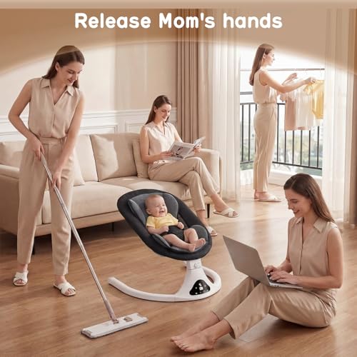 Electric Baby Swing for Infants to Toddler| Portable Infant Swing with Remote Control, Rocker with 5 Speeds, 3-Point Harness for Baby Boy Girl (Black)
