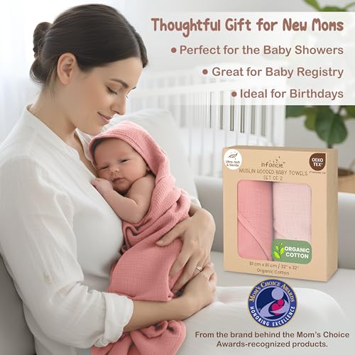 OEKO TEX 100% Organic Cotton 2 PK Muslin Baby Towels For Newborn 32x32 in