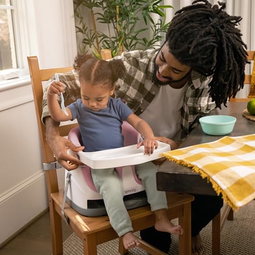 Ingenuity Baby Base 2-in-1 Booster Feeding and Floor Seat with Self-Storing Tray - Peony
