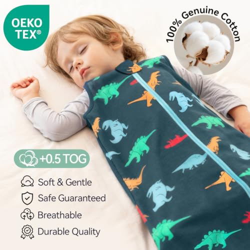 WarmWrap Baby Sleep Sack 6-12 Months 100% Cotton 0.5 Tog Baby Wearable Blanket for Infant, 3 Pack Breathable Soft Lightweight Sleep Sacks with 2-Way Zipper