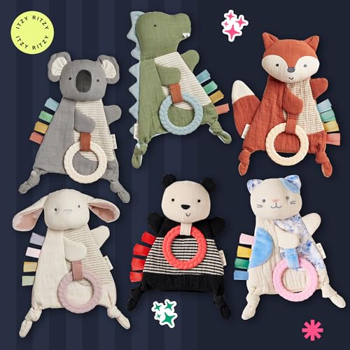 Itzy Ritzy - Bitzy Crinkle Sensory Toy Bunny with Crinkle Sound for Babies & Toddlers - Features Soft Braided Teething Ring & Textured Ribbons, Designed for Ages 0 Months and Up, Bunny