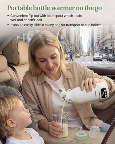 Portable Bottle Warmer for Travel, Fast Baby Bottle Warmer On the Go with Precise Temp Control, 17 OZ Milk Warmer, Leak-Proof Cordless Breastmilk Warmer, Fits Most Bottles, Ideal Newborn Baby Gift