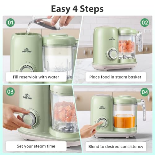 AMZBABYCHEF Baby Food Maker, 4 in 1 Baby Food Processor and Steamer, Puree Blender, Multifunctional Baby Puree Maker, Dishwasher Safe (Green)