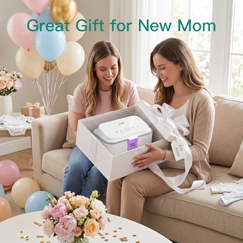 Wipe Warmer for Adult Size Wipes with UV Sanitizer, Baby Wipes Warmer, Large Capacity Wet Wipes Dispenser, 3 Temperature Settings, Night Light, Quiet Heating, Diaper Wipe Warmer, White