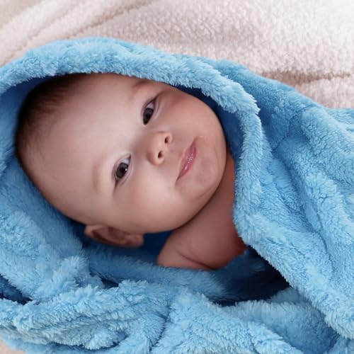 VitalCozy 4 Pcs Fleece Baby Blankets for Boys Girls 3D Soft Plush Warm Baby Receiving Blankets 30" x 40" Cozy Fluffy Infant Toddler Newborn Swaddling Blanket for Crib Nursery Bed(Blue,Green)