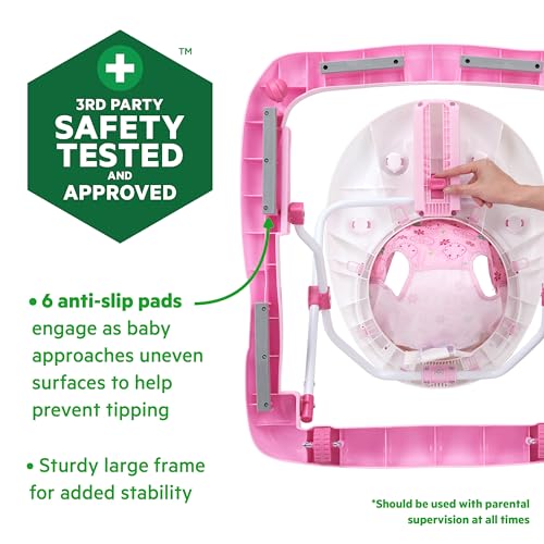 Bright Starts JuneBerry Walk-A-Bout Baby Walker and Entertainer, with Easy Fold Frame for Storage, Ages 6 Months +