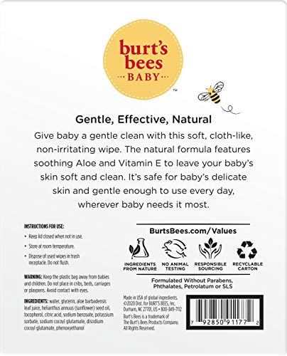 Burt’s Bees Baby Wipes, Unscented Natural for Sensitive Skin with Aloe and Vitamin E - 72 Baby Wipes – 10 Pack