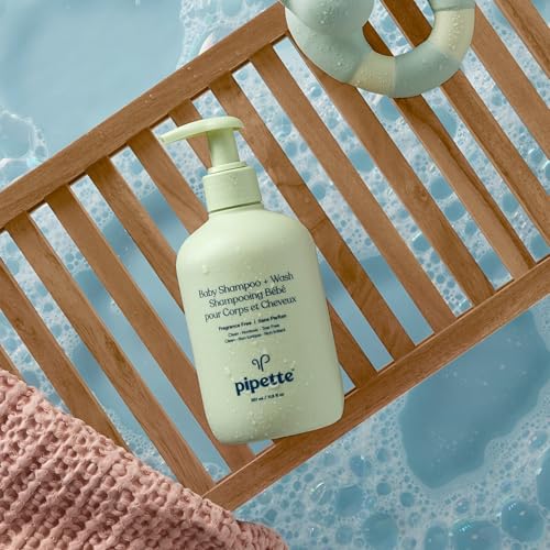 Pipette Baby Shampoo and Body Wash - Fragrance Free, Tear-Free Bath Time, Hypoallergenic, Moisturizing Plant-Derived Squalane, New Formula, 11.8 fl oz