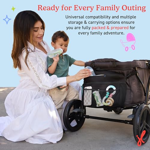 J.L. Childress Cool 'N Cargo Stroller & Wagon Cooler - Insulated Stroller Organizer Bag with Cup & Bottle Holder, Travel Accessory for Parents, Universal Fit, Large Capacity Storage Attachment - Black
