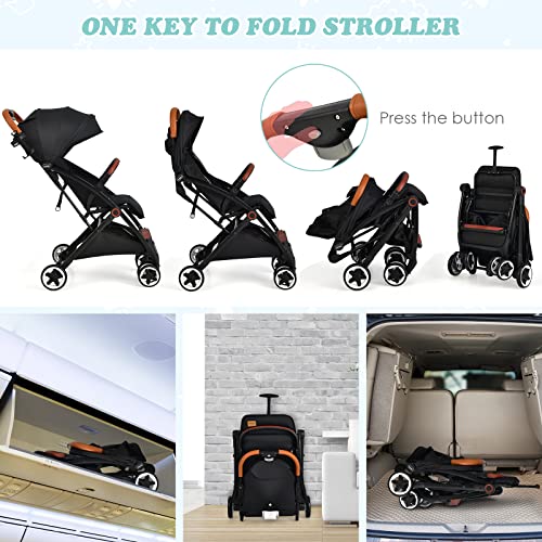 INFANS Lightweight Baby Stroller, Compact Infant with One-Hand Fold, Travel Stroller for Airplane with Cup Holder, Canopy 5-Point Harness Foot Cover for 6-36 Month