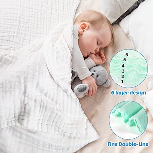 Chumia 6 Pack Baby Muslin Bath Towels Bulk 43.3 x 43.3 Inch 6 Layer Soft Cotton Swaddle Receiving Blankets Breathable Quick Dry for Newborn Infant Toddler, Baby Shower Registry Gifts(Multicolor)