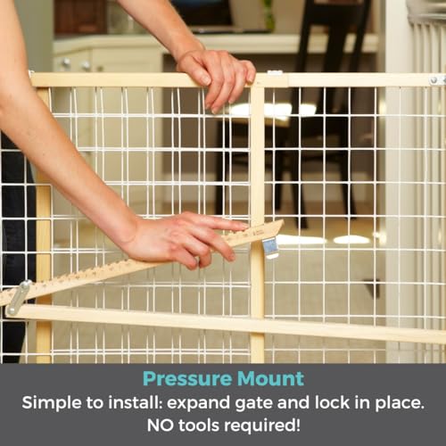 Toddleroo by North States - Extra-Wide Wire Mesh Wooden Baby Gate: Pressure Mounted Baby Gate for Doorways - Adjustable 29.5 to 50 Inches Wide - 31 Inches Tall