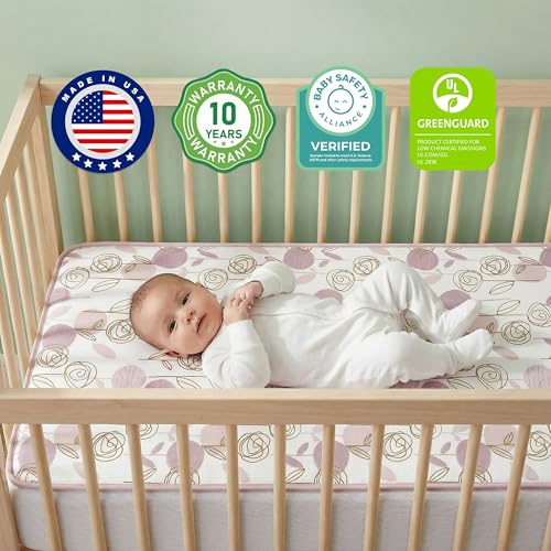 Dream On Me Floral Dreams 2-in-1 Crib Mattress, Dual-Sided for Infants & Toddlers, Waterproof Cover, GREENGUARD Gold Certified, Fits Full Size Crib & Toddler Bed, 52” x 28” x 5”