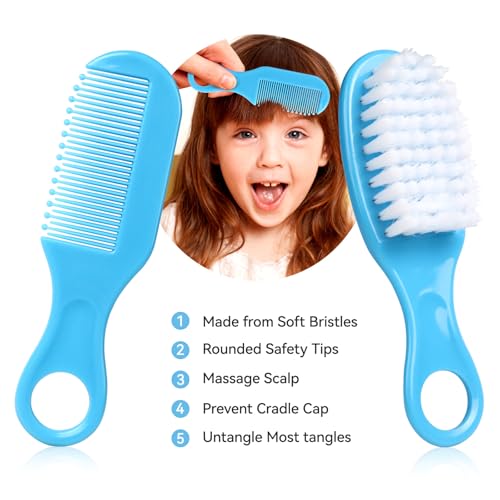 Baby Grooming Kit, Infant Safety Care Set with Hair Brush Comb Nail Clipper Nasal Aspirator,Baby Essentials Kit for Newborn Girls Boys (Blue)