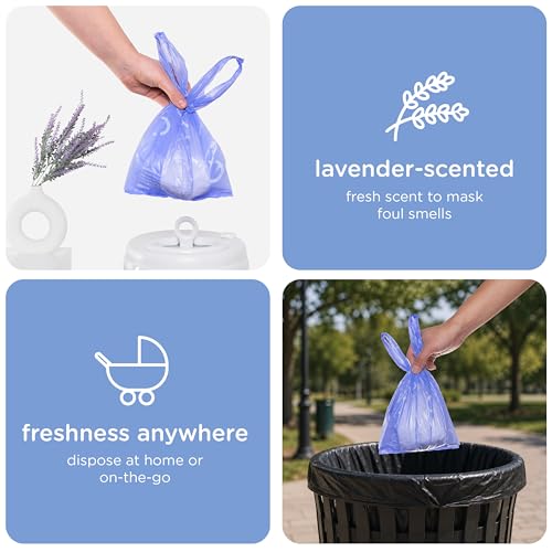 Ubbi Disposable Diaper Sacks, Lavender Scented, Easy-To-Tie Tabs, Diaper Disposal or Pet Waste Bags, 200 Count
