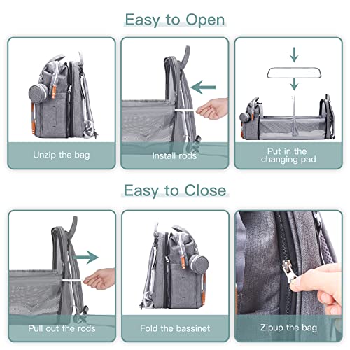 ISMGN Diaper Bag Backpack with Changing Station, Large Diaper Bag, Baby Bag, Multifunctional Diaper Bag, Gray